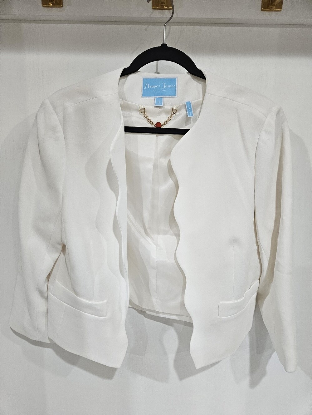 Draper James White Scallop-Edge Open Front Blazer